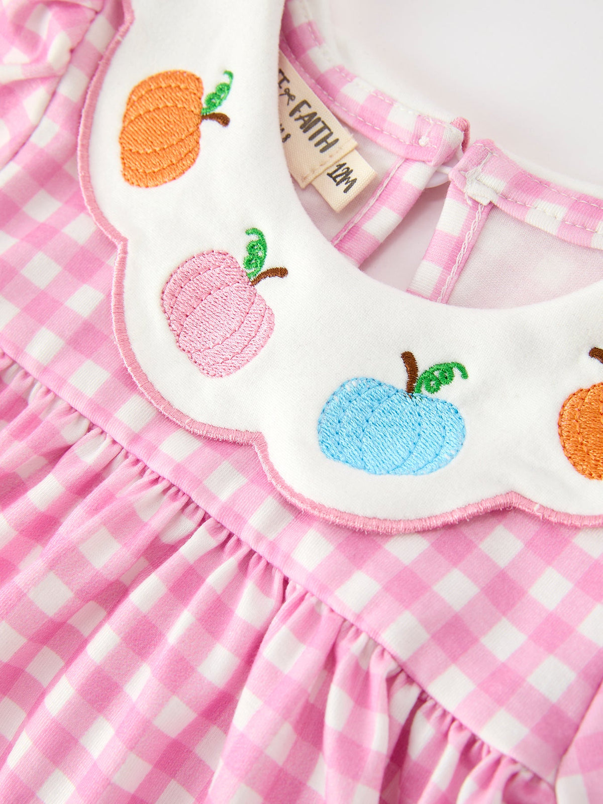 Rylee Faith Designs - Thanksgiving Halloween Pumpkin Embroidery Pink Plaid Girls Bloomer Set - alternate view 3