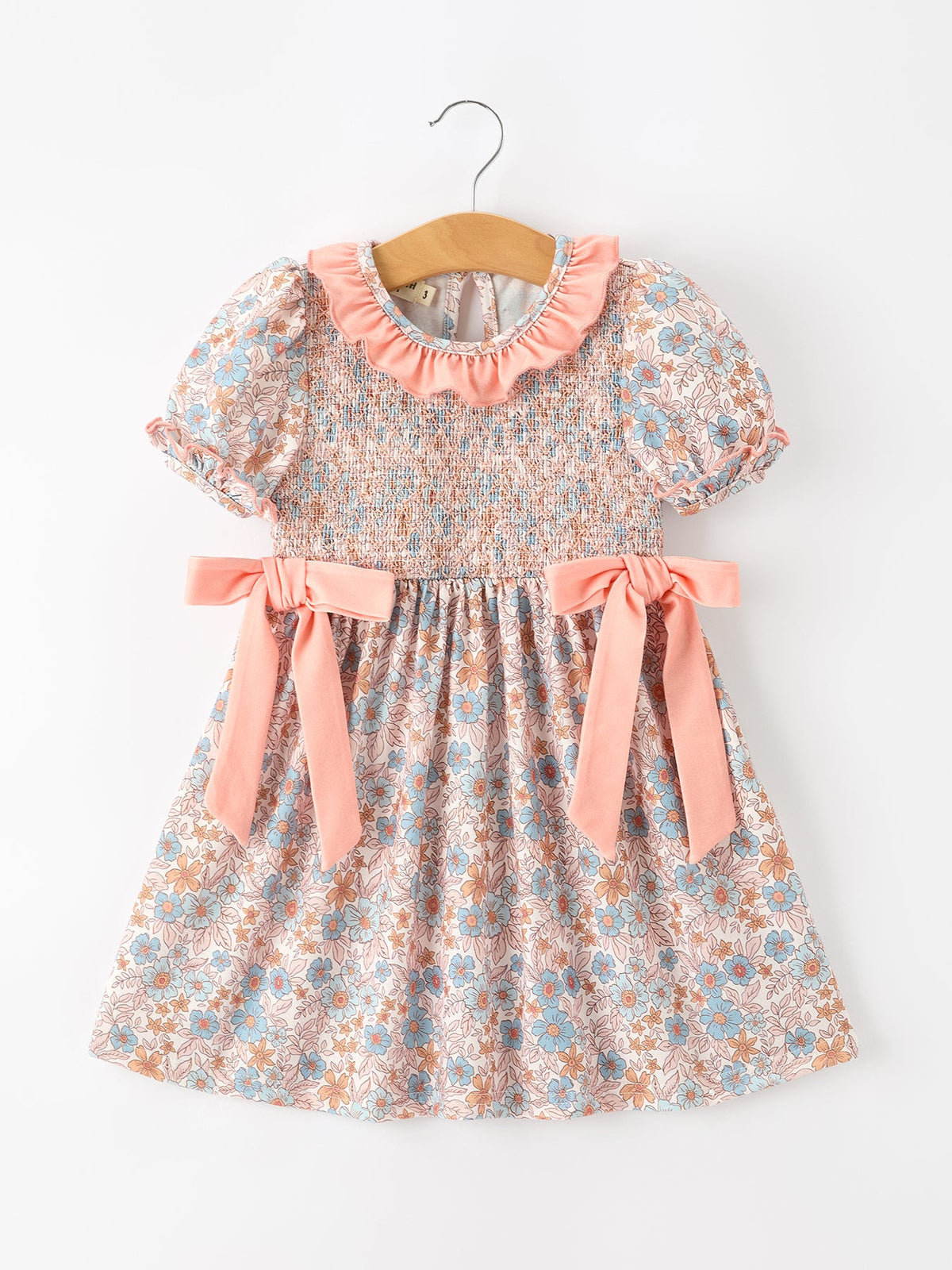 Rylee Faith Designs - Fall Floral Girls Dress Smocked Ruffle Neck Bow