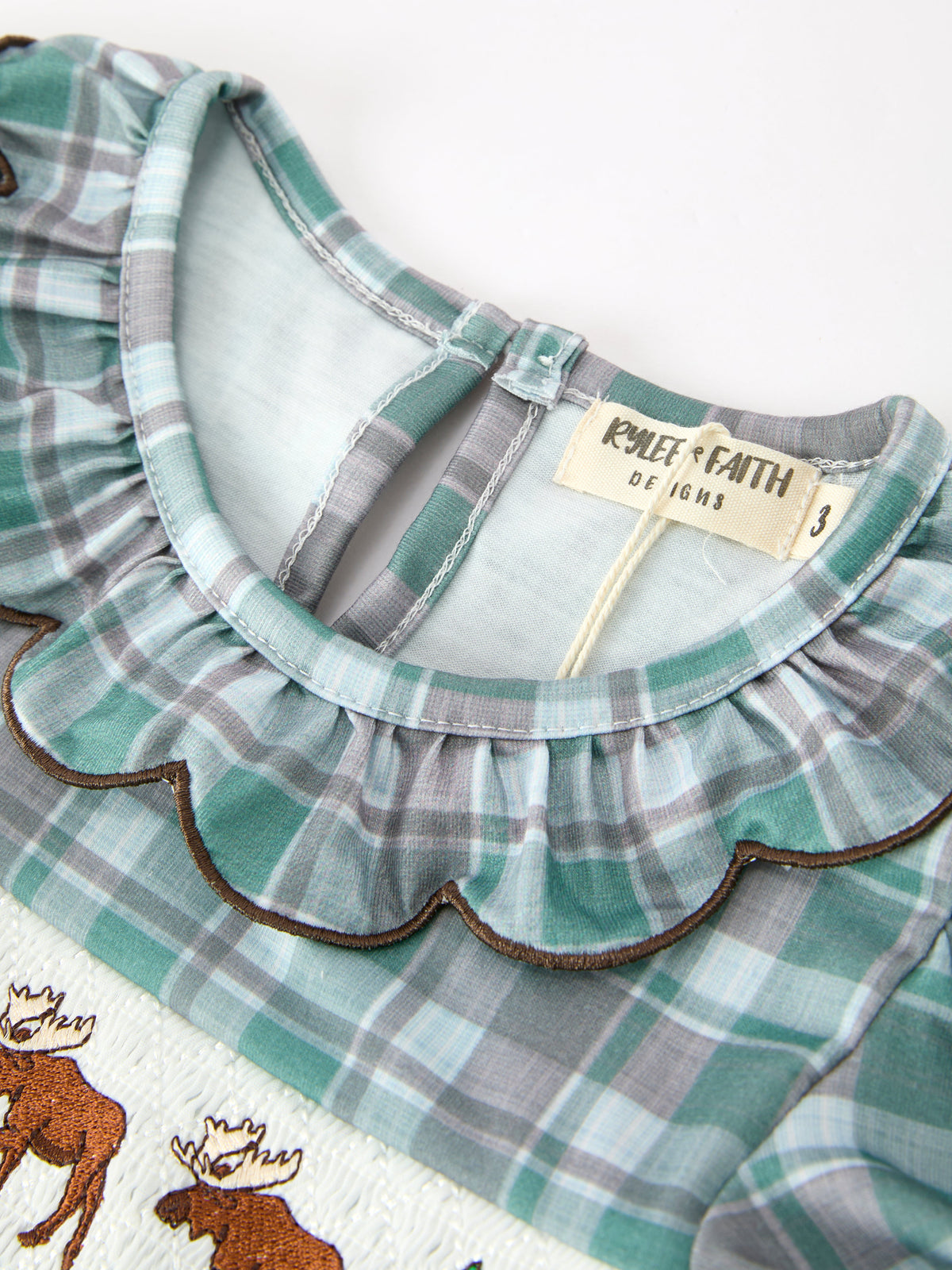 Rylee Faith Designs - Plaid Moose Smocked Girls Puff Sleeve Dress - alternate view 3