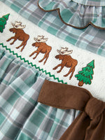 Rylee Faith Designs - Plaid Moose Smocked Girls Puff Sleeve Dress - alternate view 4