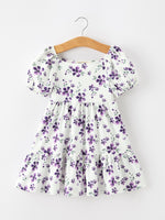 Rylee Faith Designs - Fall Lavender Floral Puff Sleeve Girls Dress
