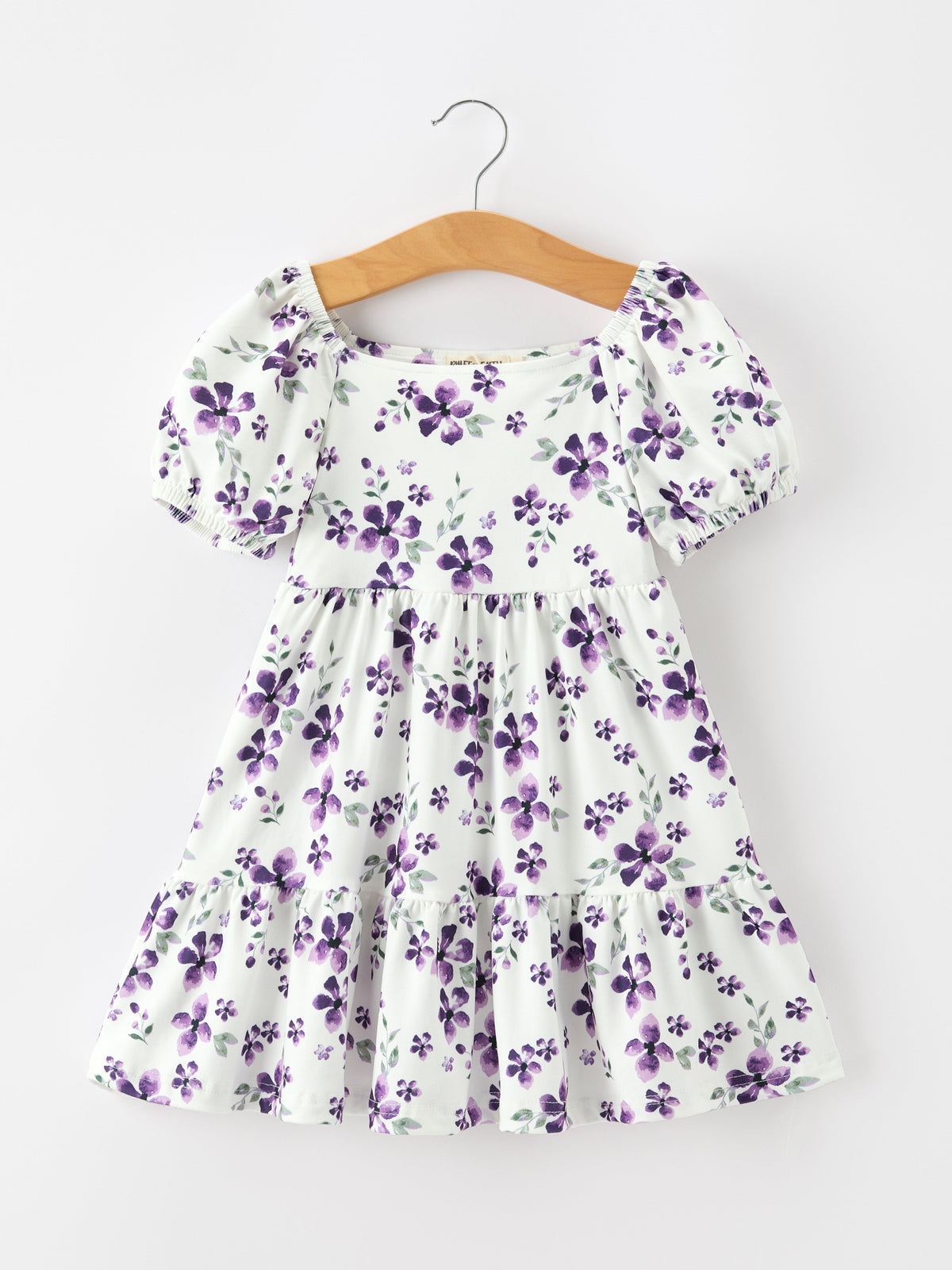 Rylee Faith Designs - Fall Lavender Floral Puff Sleeve Girls Dress