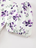 Rylee Faith Designs - Fall Lavender Floral Puff Sleeve Girls Dress - alternate view 4