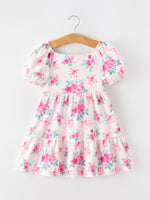 Rylee Faith Designs - Fall Pink Floral Puff Sleeve Girls Dress