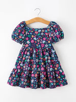 Rylee Faith Designs - Fall Vintage Wildflower Puff Sleeve Girls Dress