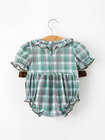 Rylee Faith Designs - Plaid Moose Smocked Baby Girl Bubble Romper - alternate view 2