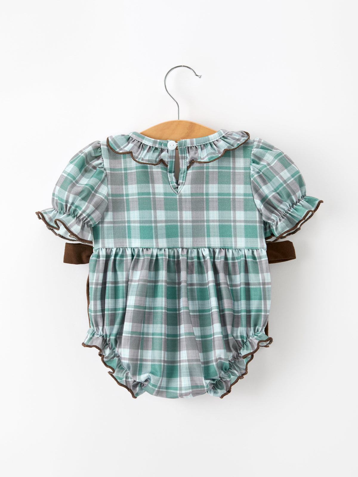 Rylee Faith Designs - Plaid Moose Smocked Baby Girl Bubble Romper - alternate view 2
