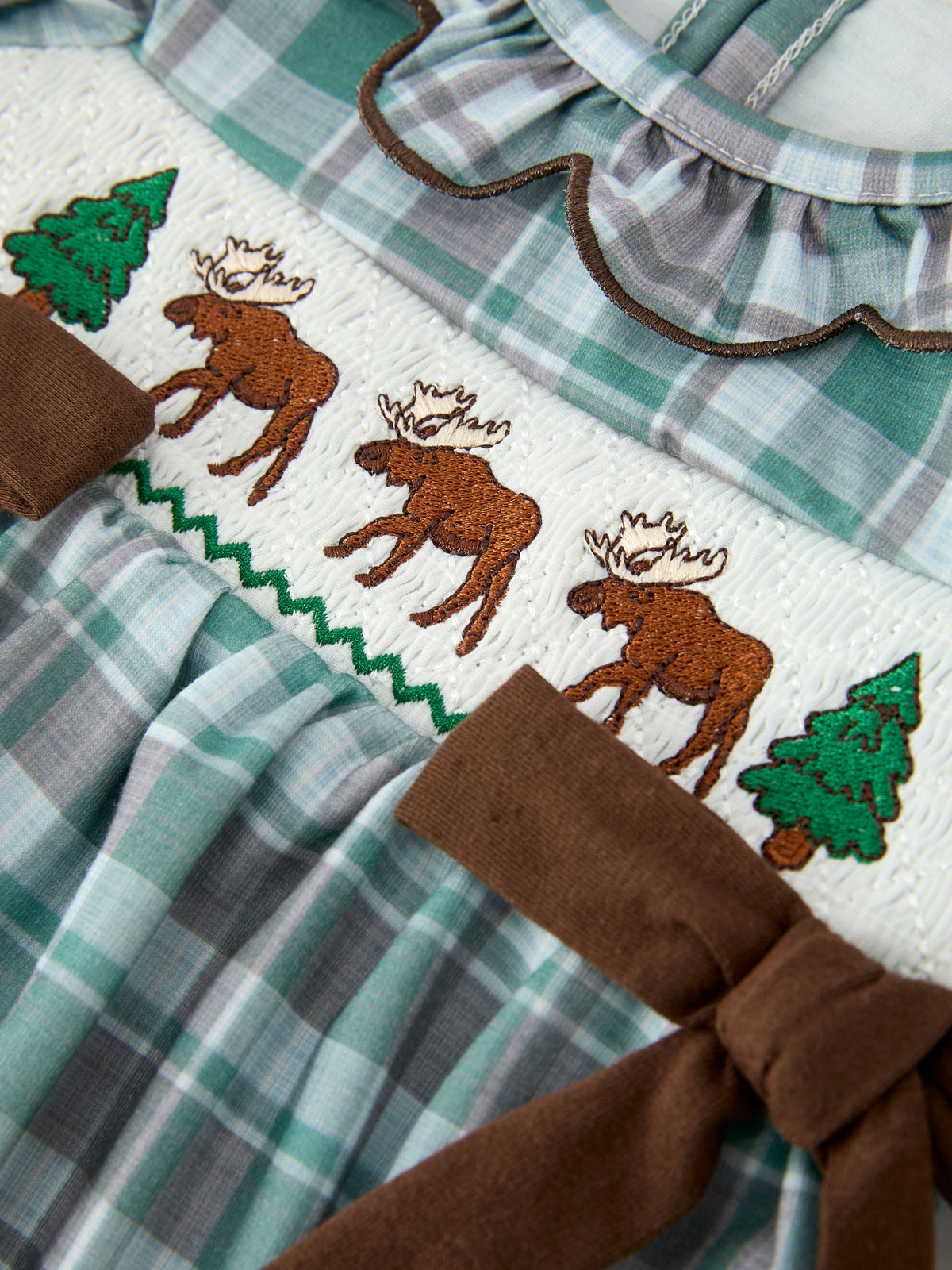 Rylee Faith Designs - Plaid Moose Smocked Baby Girl Bubble Romper - alternate view 5