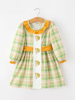 Rylee Faith Designs - Thanksgiving Turkey Applique Plaid Girls Long Sleeve Dress