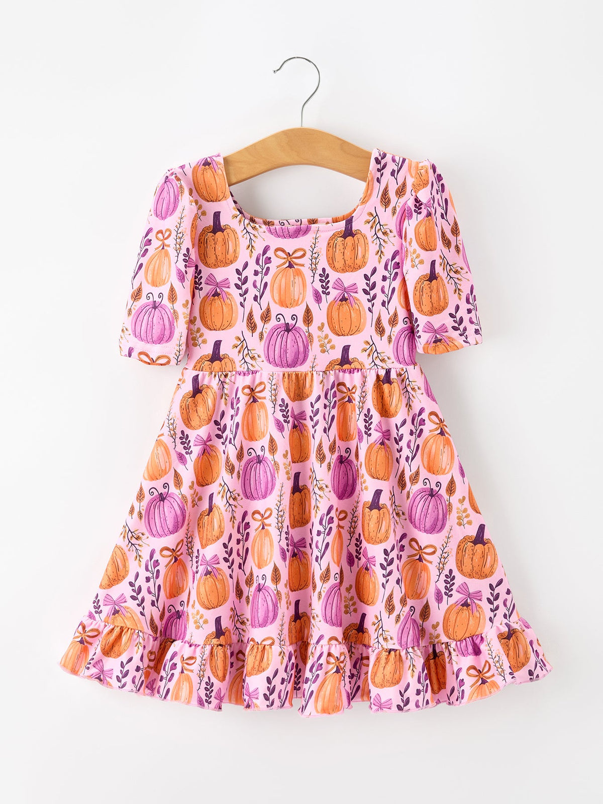 Rylee Faith Designs - Thanksgiving Halloween Pumpkin Bow Ruffled Girls Dress