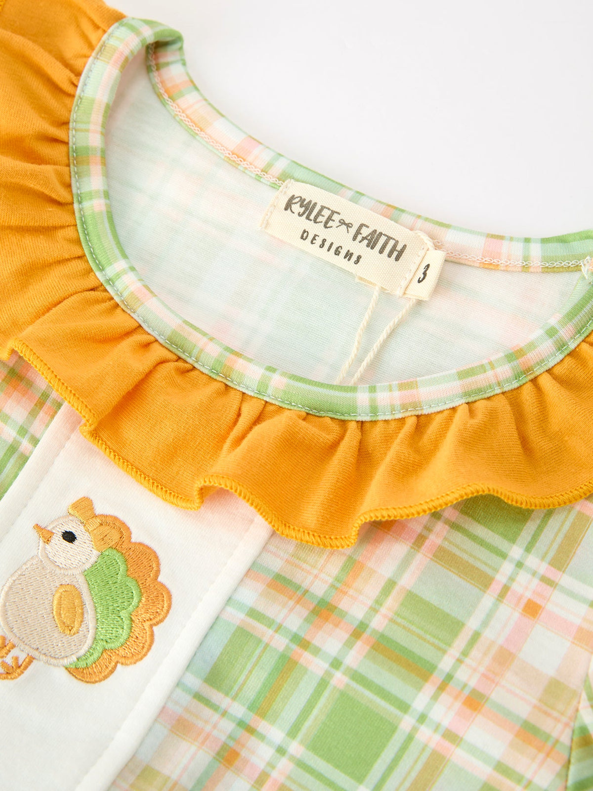 Rylee Faith Designs - Thanksgiving Turkey Applique Plaid Girls Long Sleeve Dress - alternate view 3