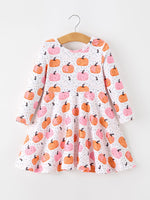 Rylee Faith Designs - Fall Pumpkin Print Girls Twirl Dress Long Sleeve