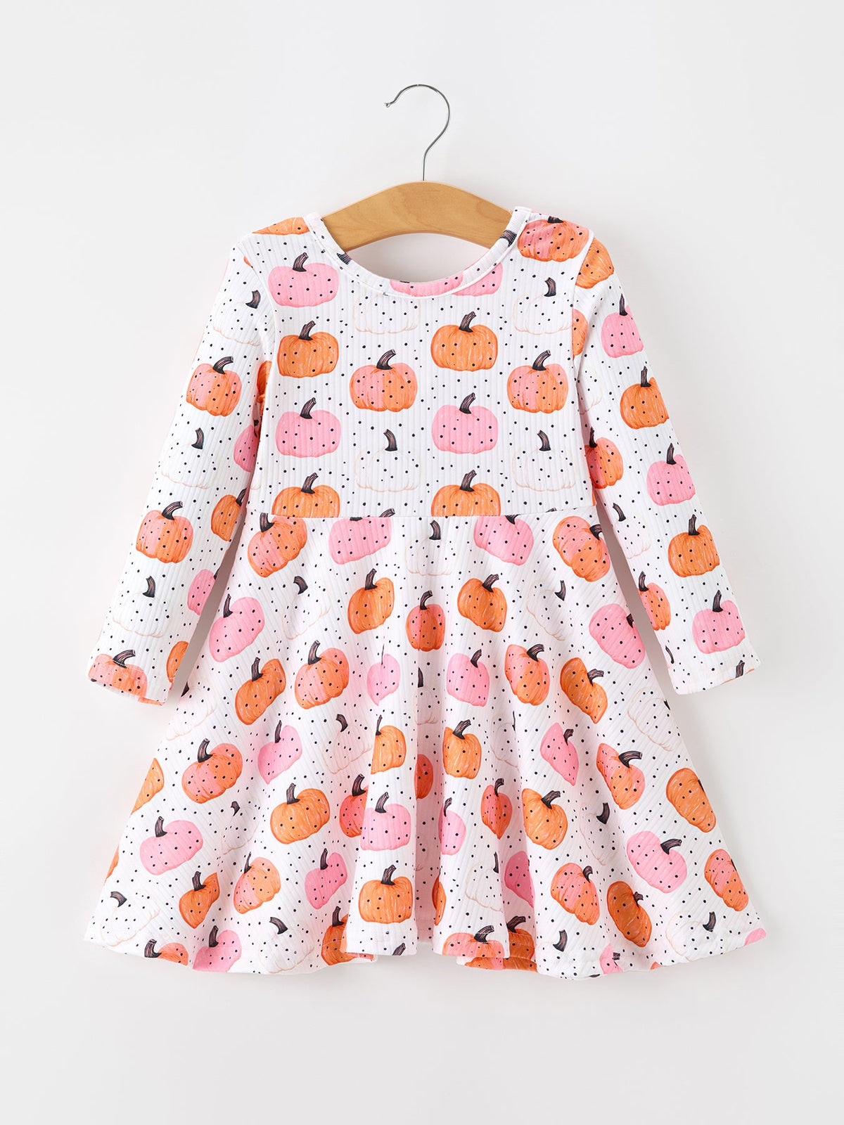 Rylee Faith Designs - Fall Pumpkin Print Girls Twirl Dress Long Sleeve