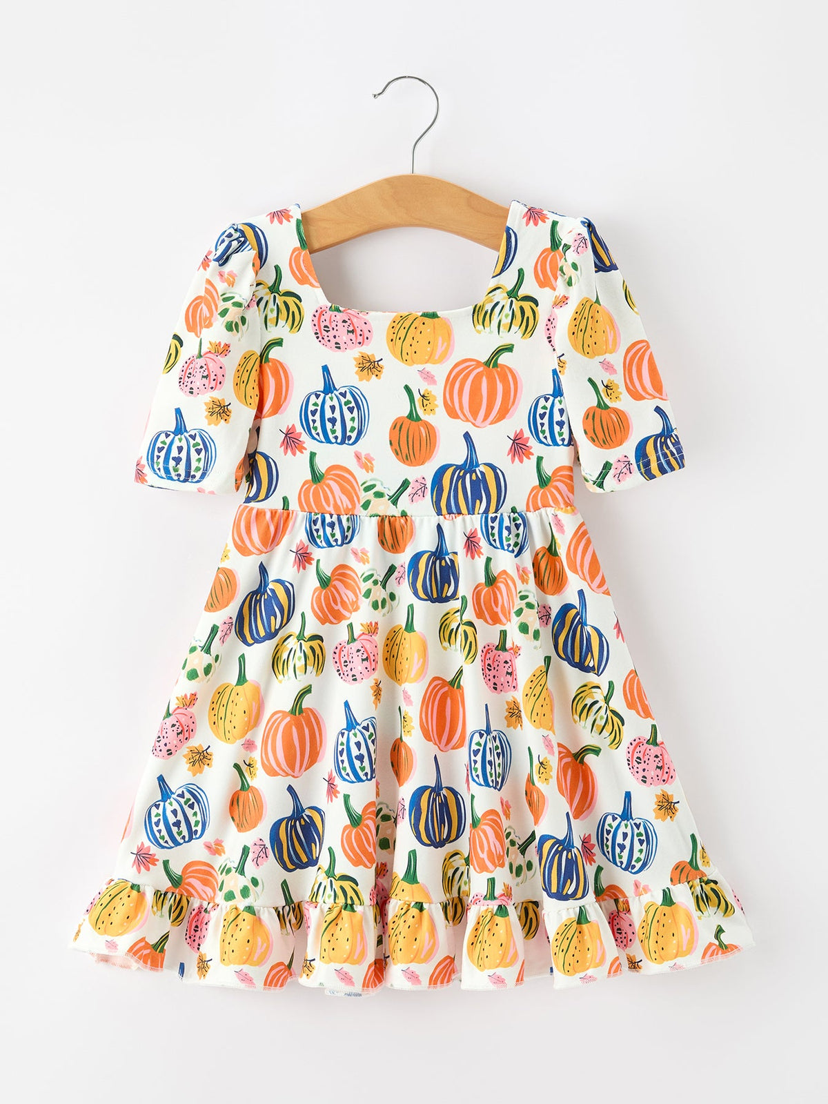 Rylee Faith Designs - Halloween Pumpkin Print Girls Ruffle Hem Dress - alternate view 6