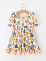 Rylee Faith Designs - Halloween Pumpkin Print Girls Ruffle Hem Dress - alternate view 6