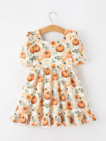 Rylee Faith Designs - Fall Pumpkin Floral Girls Ruffle Hem Dress - alternate view 2