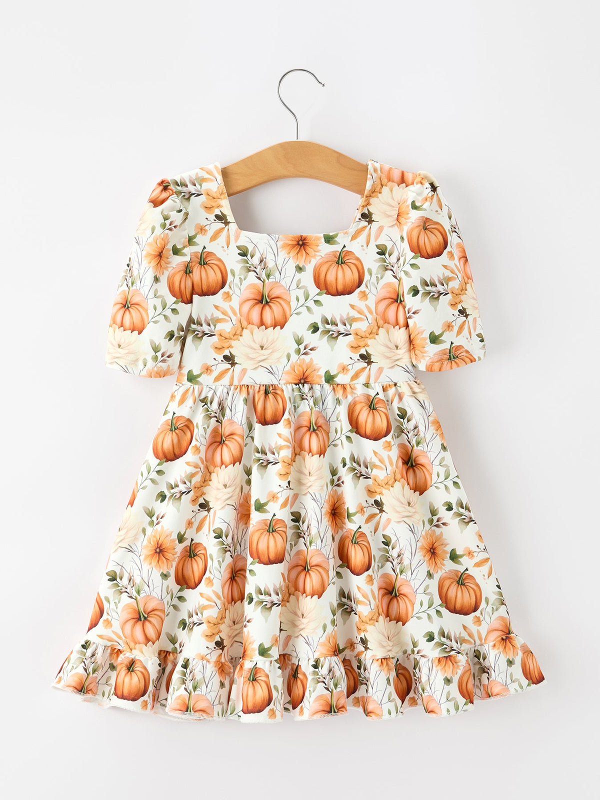 Rylee Faith Designs - Fall Pumpkin Floral Girls Ruffle Hem Dress - alternate view 2