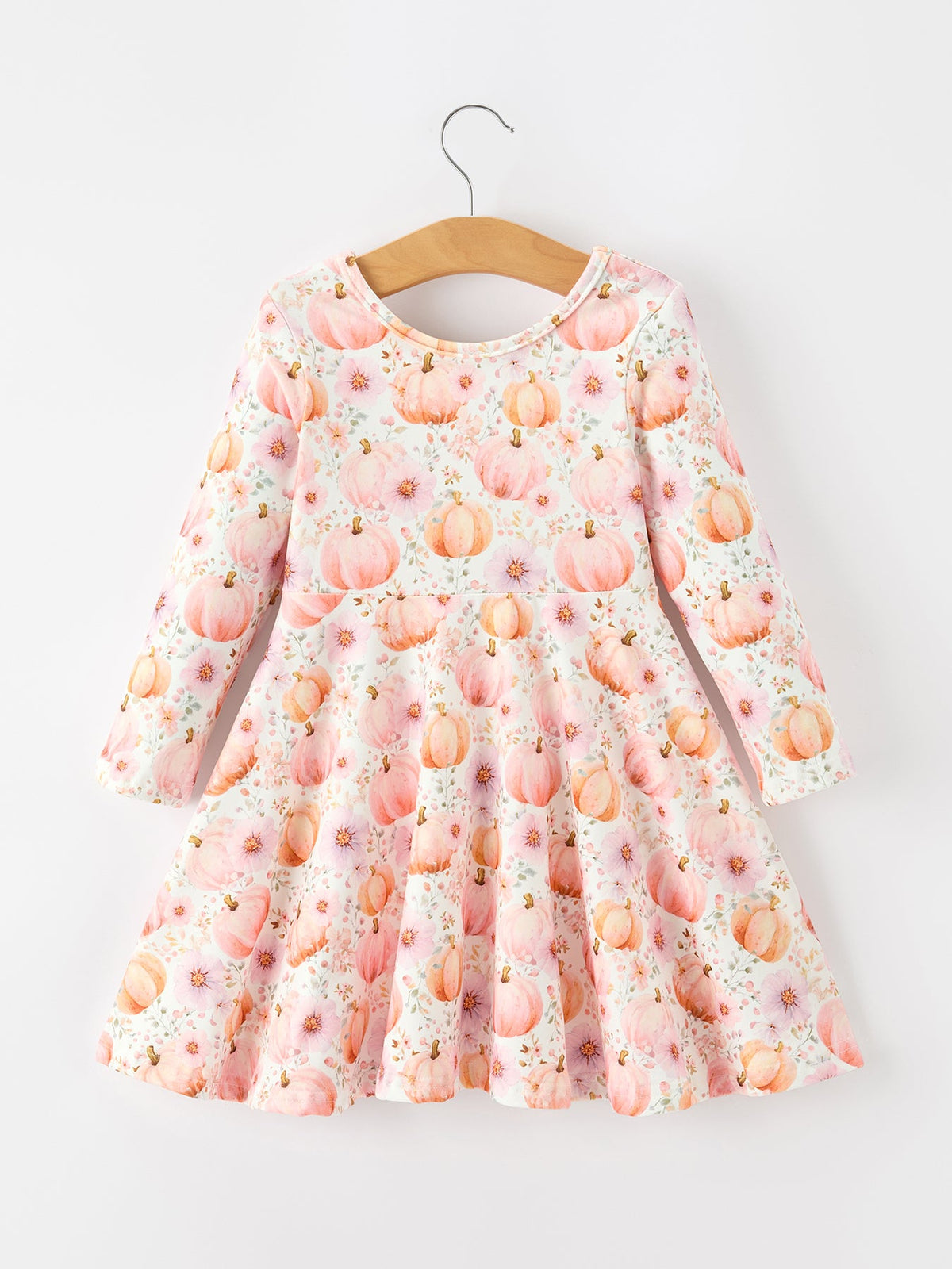 Rylee Faith Designs - Fall Pink Pumpkin Girls Long Sleeve Twirl Dress - alternate view 7