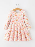 Rylee Faith Designs - Fall Pink Pumpkin Girls Long Sleeve Twirl Dress - alternate view 7