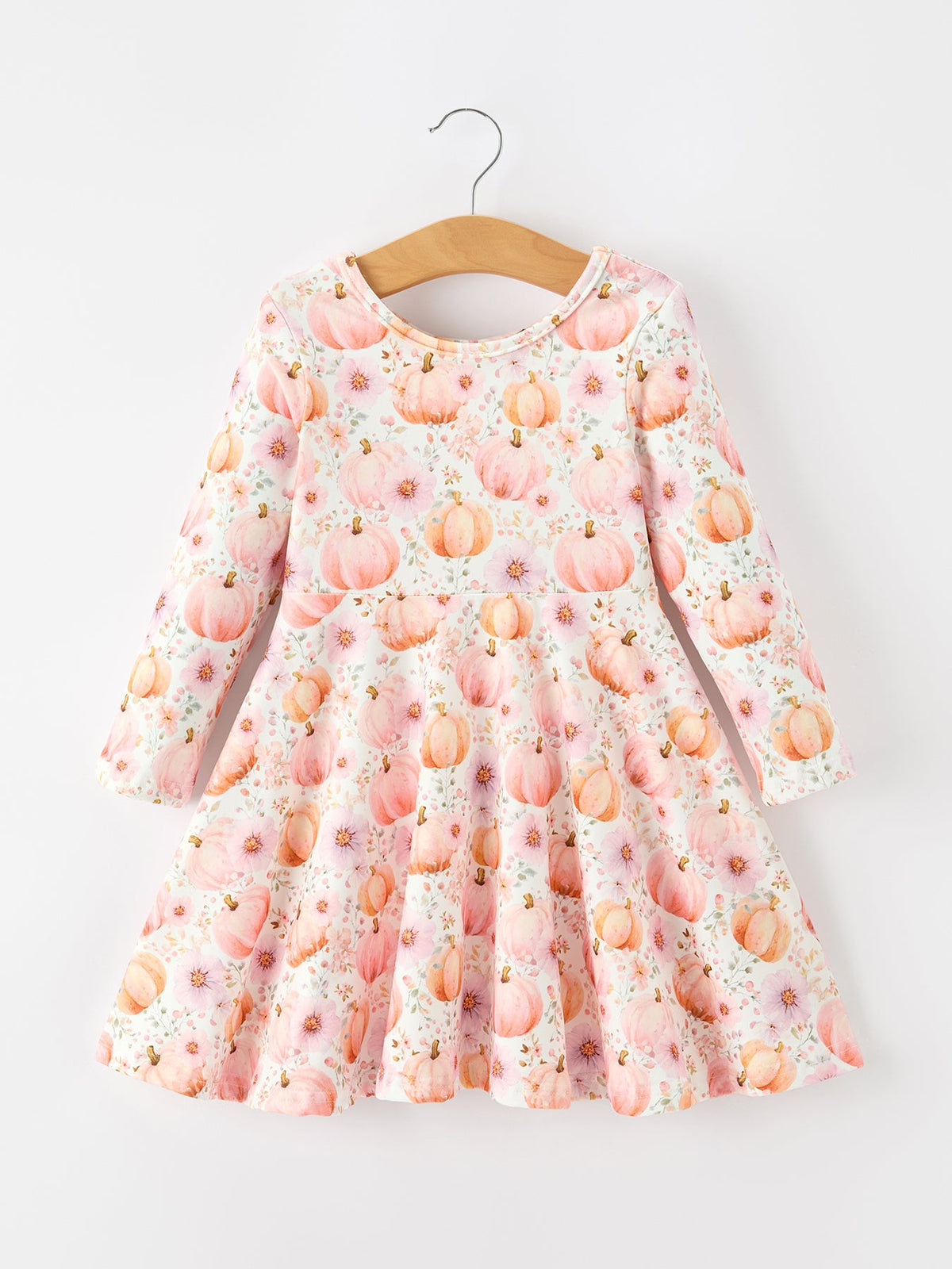 Rylee Faith Designs - Fall Pink Pumpkin Girls Long Sleeve Twirl Dress - alternate view 6