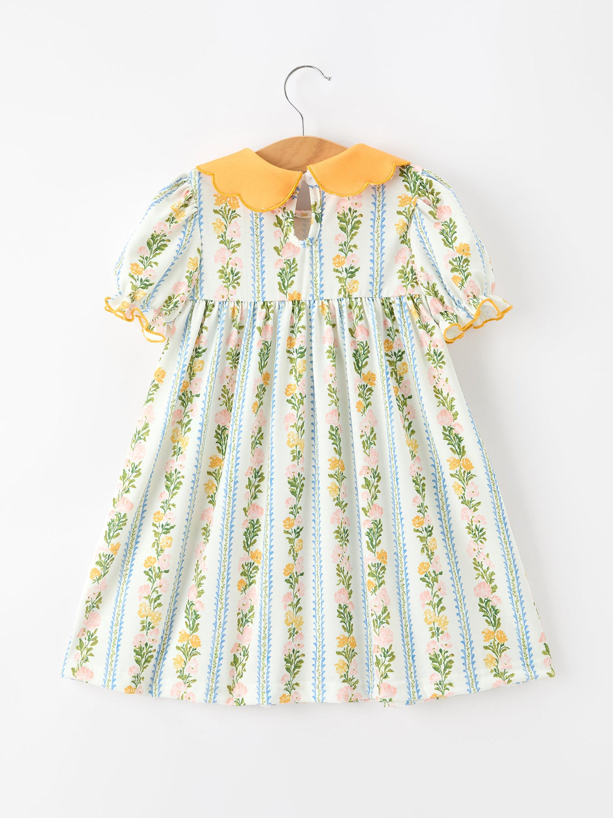 Rylee Faith Designs - Fall Smocked Floral & Stripe Baby Girl Dress with Scallop Collar - alternate view 2