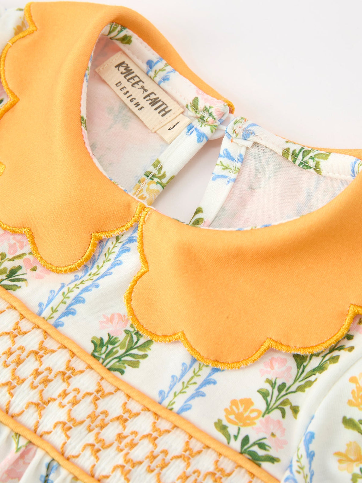 Rylee Faith Designs - Fall Smocked Floral & Stripe Baby Girl Dress with Scallop Collar - alternate view 3