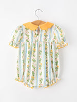 Rylee Faith Designs - Fall Smocked Floral & Stripe Baby Girl Romper with Scallop Collar - alternate view 2
