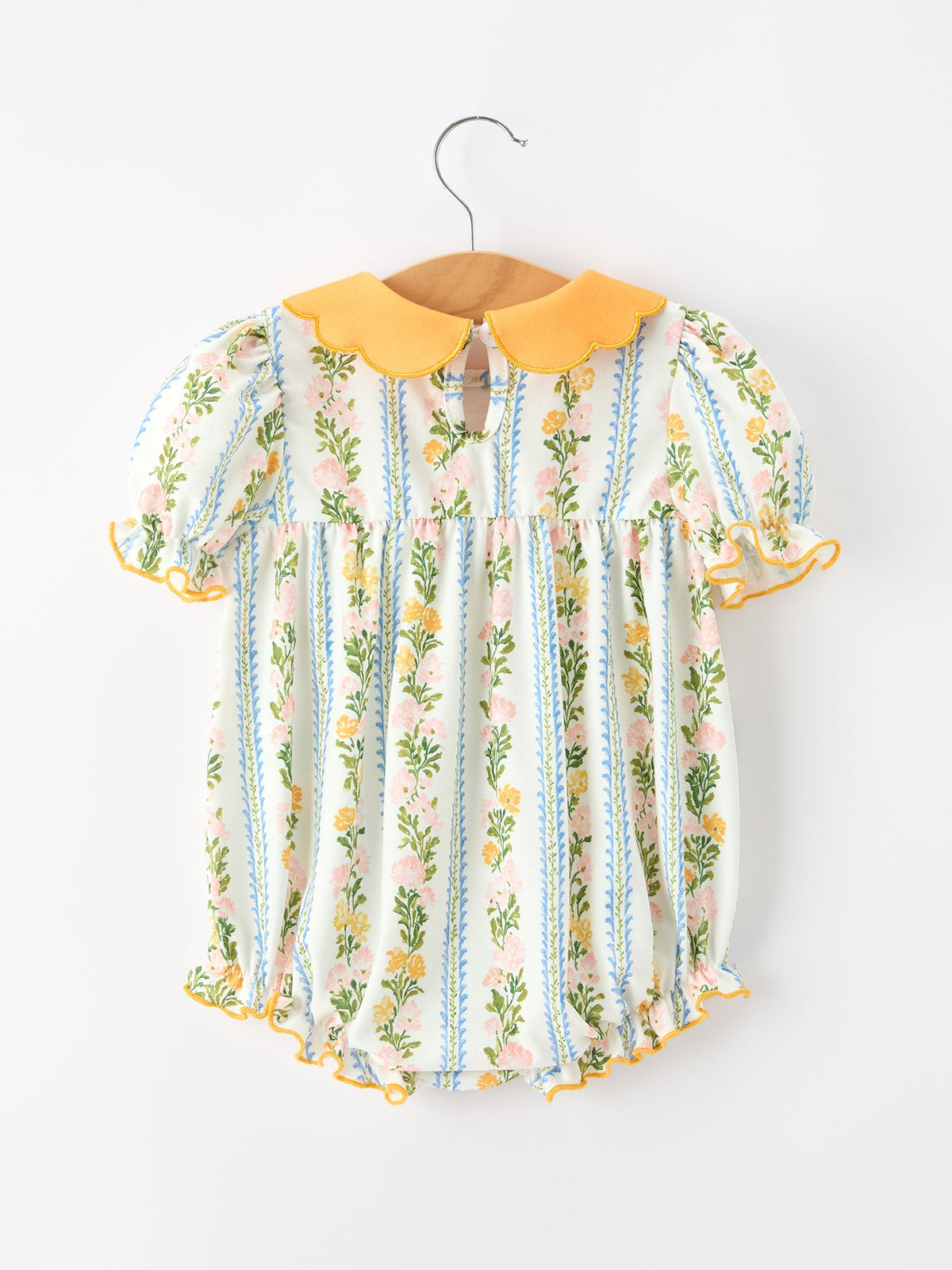 Rylee Faith Designs - Fall Smocked Floral & Stripe Baby Girl Romper with Scallop Collar - alternate view 2