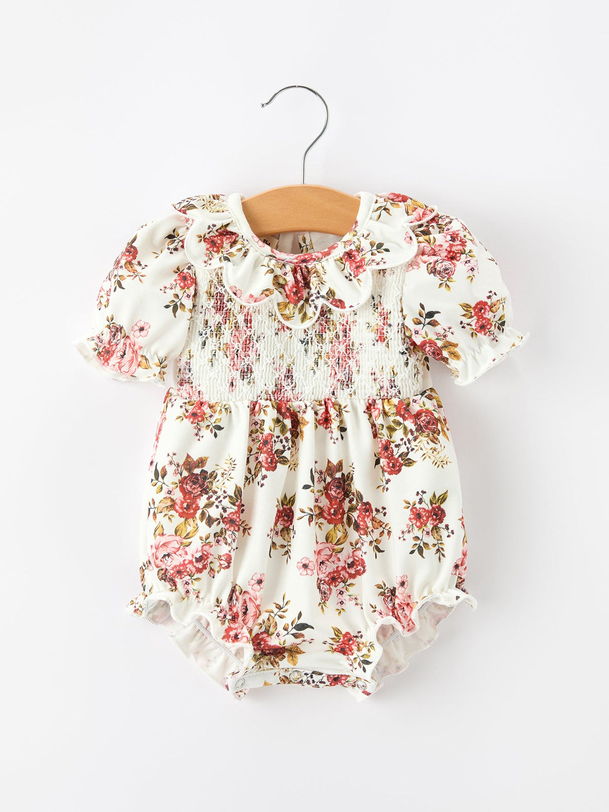 Rylee Faith Designs - Fall Garden Baby Romper Smocked Petal Collar Bow
