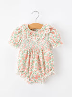 Rylee Faith Designs - Fall Blush Floral Baby Romper Smocked Petal Collar