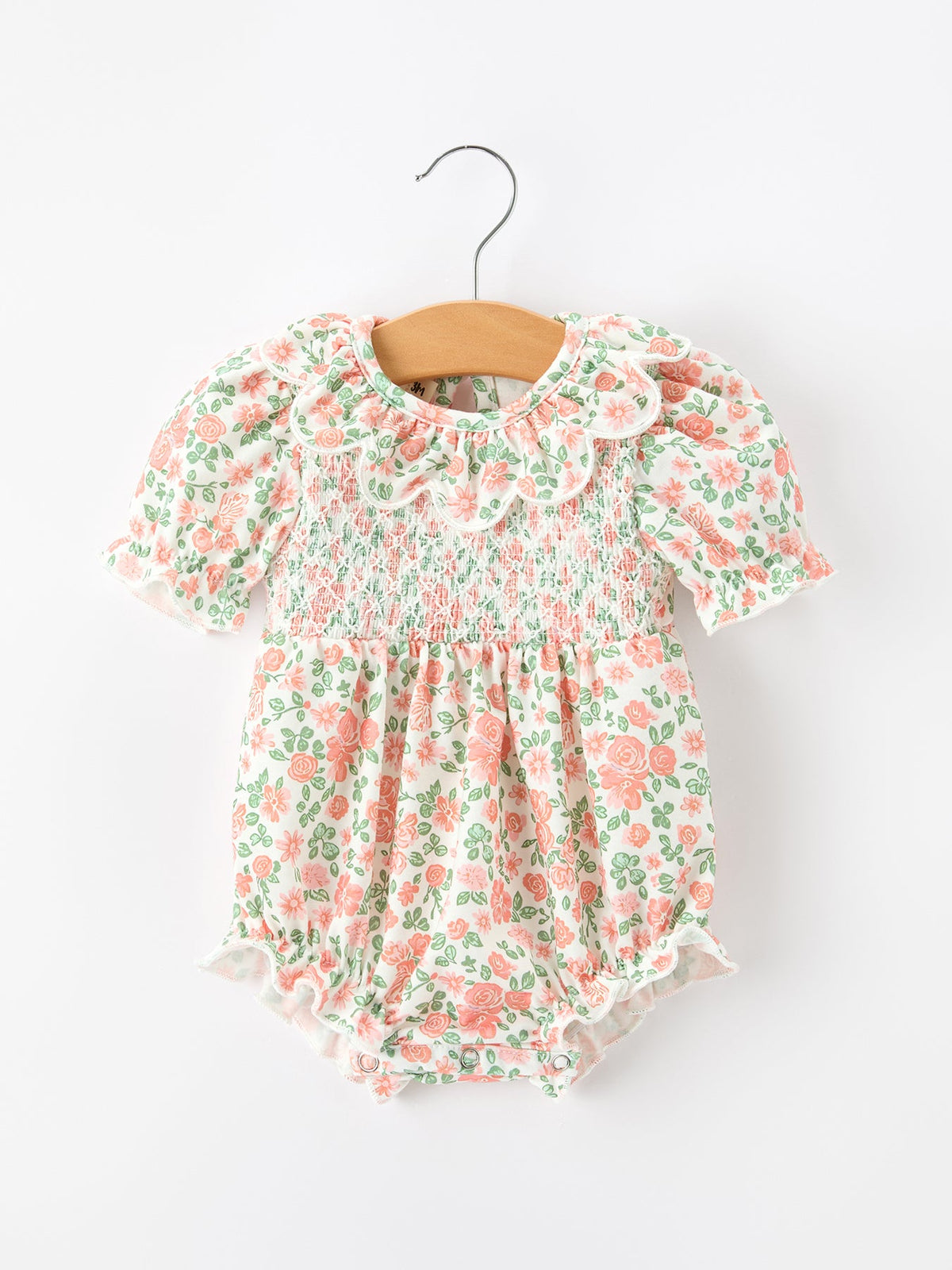 Rylee Faith Designs - Fall Blush Floral Baby Romper Smocked Petal Collar