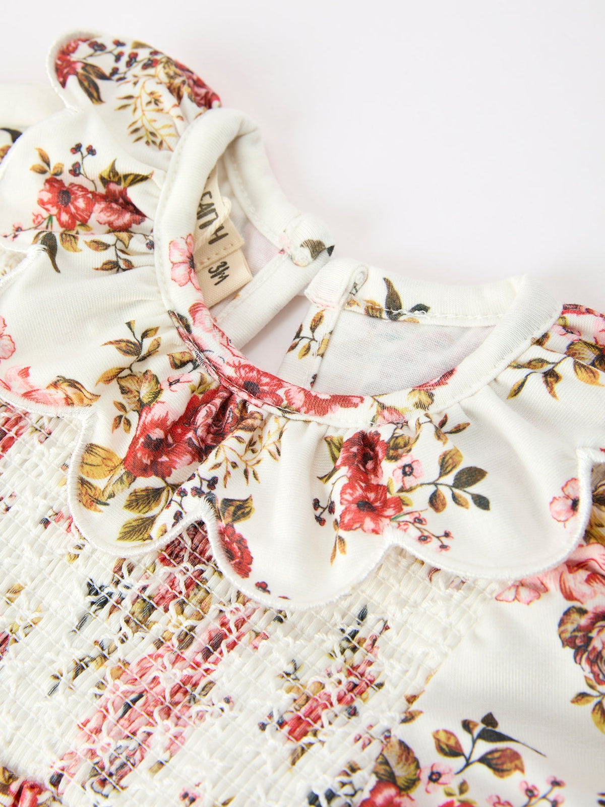 Rylee Faith Designs - Fall Garden Baby Romper Smocked Petal Collar Bow - alternate view 3