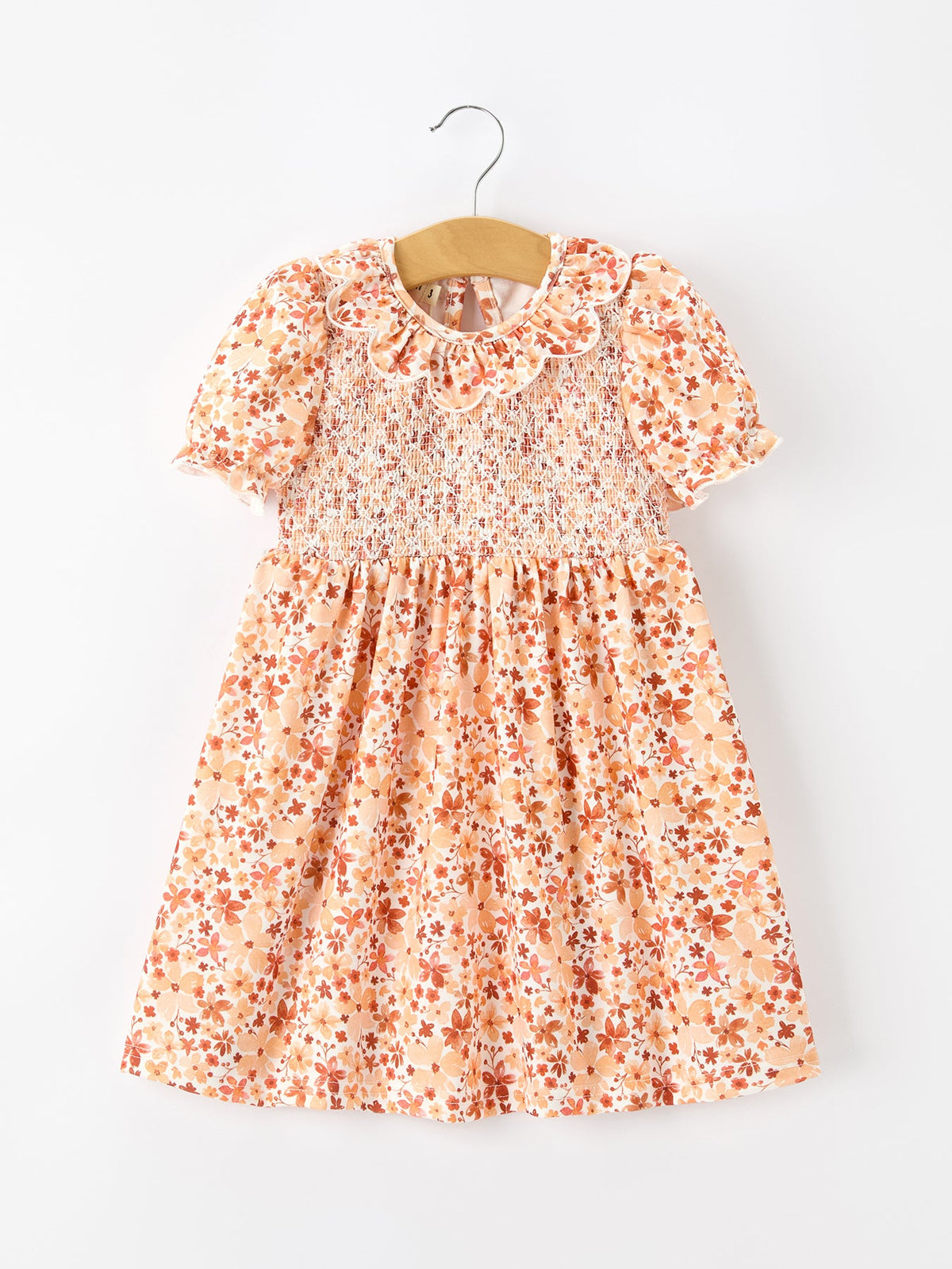 Rylee Faith Designs - Fall Rust Floral Baby Girls Dress Smocked Petal Collar