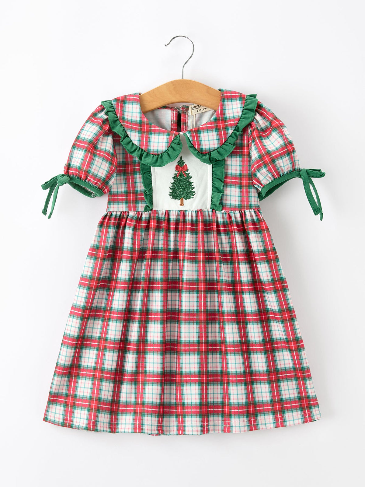 Rylee Faith Designs - Christmas Tree Plaid Girls Dress Petals Collar Ruffle