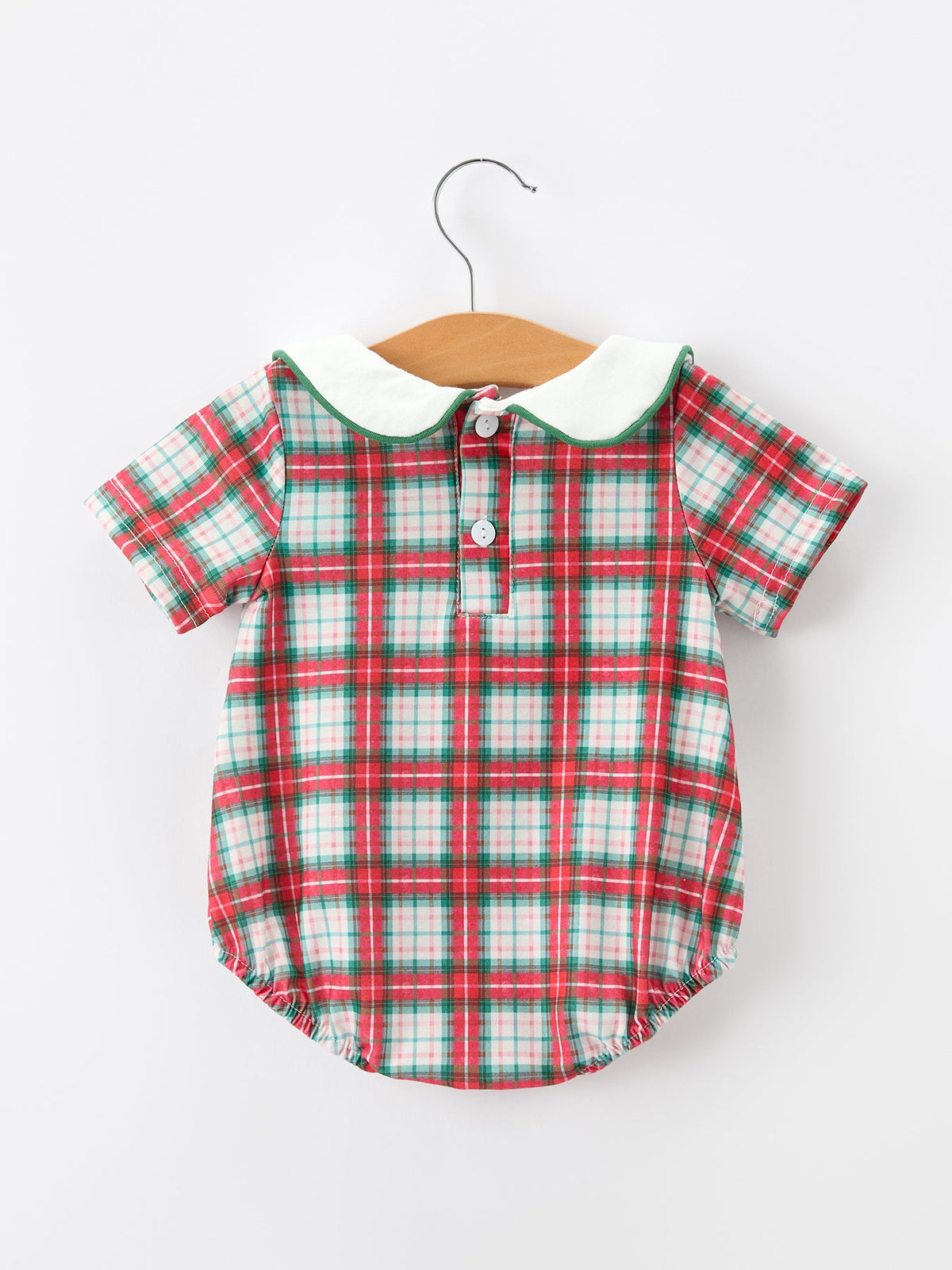 Rylee Faith Designs - Christmas Tree Plaid Boys Romper Peter Pan Collar Smocked - alternate view 2