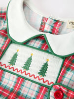 Rylee Faith Designs - Christmas Tree Plaid Boys Romper Peter Pan Collar Smocked - alternate view 3