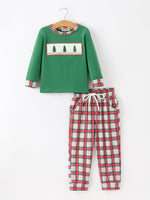 Rylee Faith Designs - Christmas Tree Plaid Boys Set Long Sleeve Top Pants