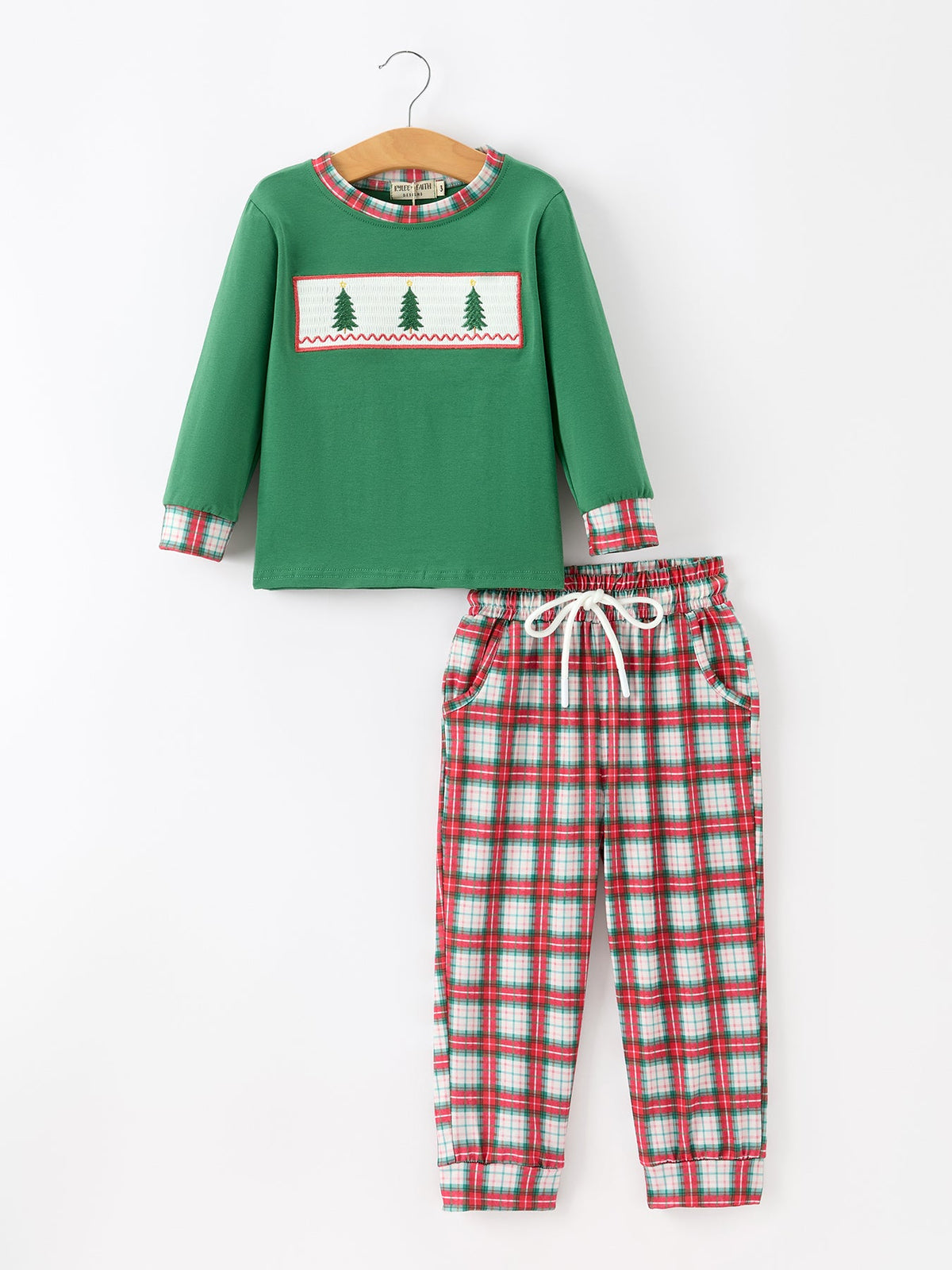 Rylee Faith Designs - Christmas Tree Plaid Boys Set Long Sleeve Top Pants