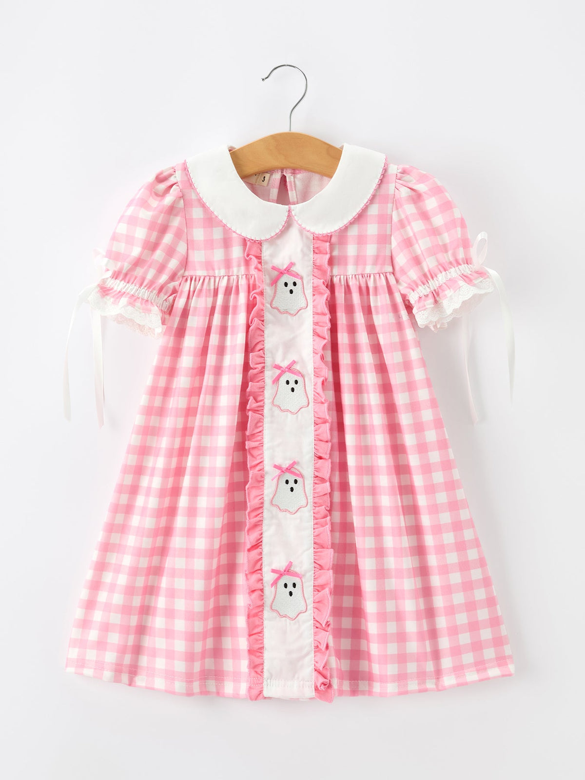 Rylee Faith Designs - Halloween Ghost Embroidered Girls Dress Peter Pan Collar Bow