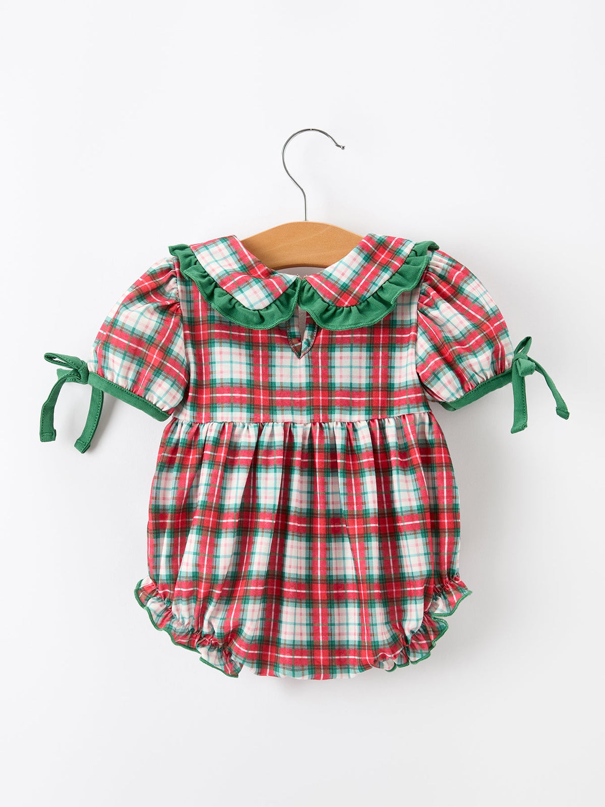 Rylee Faith Designs - Christmas Tree Plaid Girls Romper Petals Collar Ruffle - alternate view 2