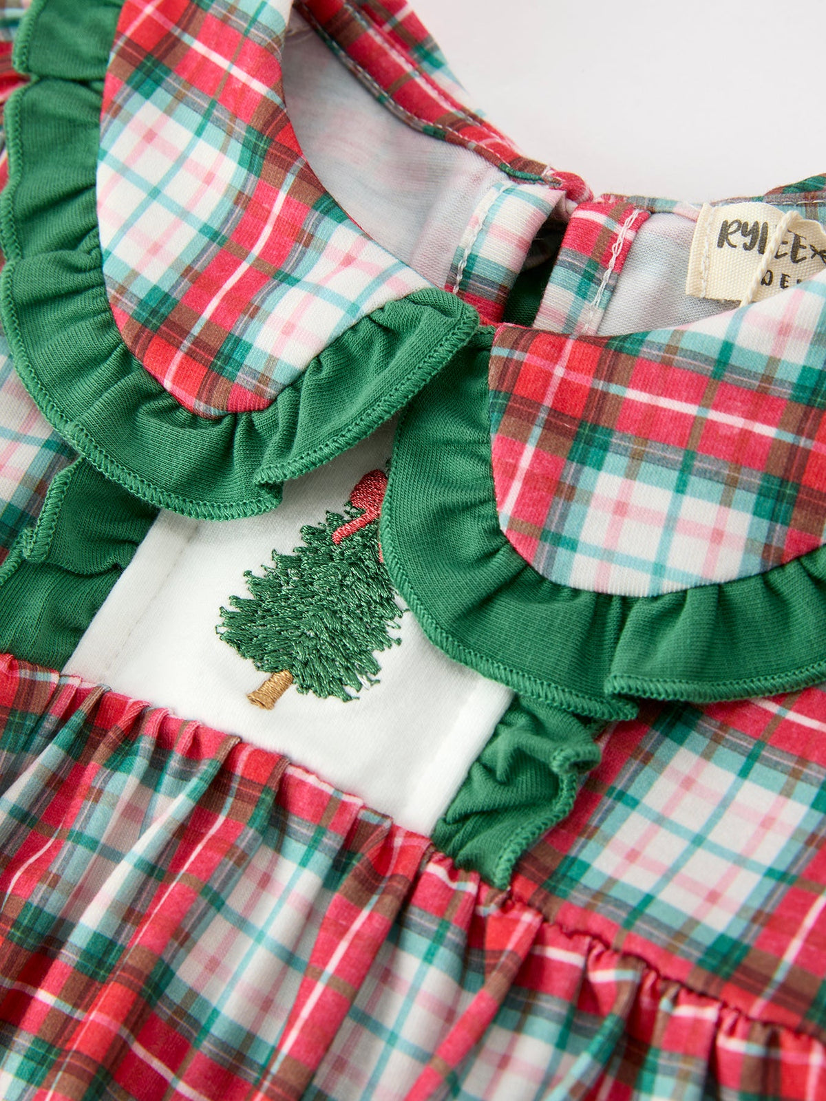 Rylee Faith Designs - Christmas Tree Plaid Girls Romper Petals Collar Ruffle - alternate view 3