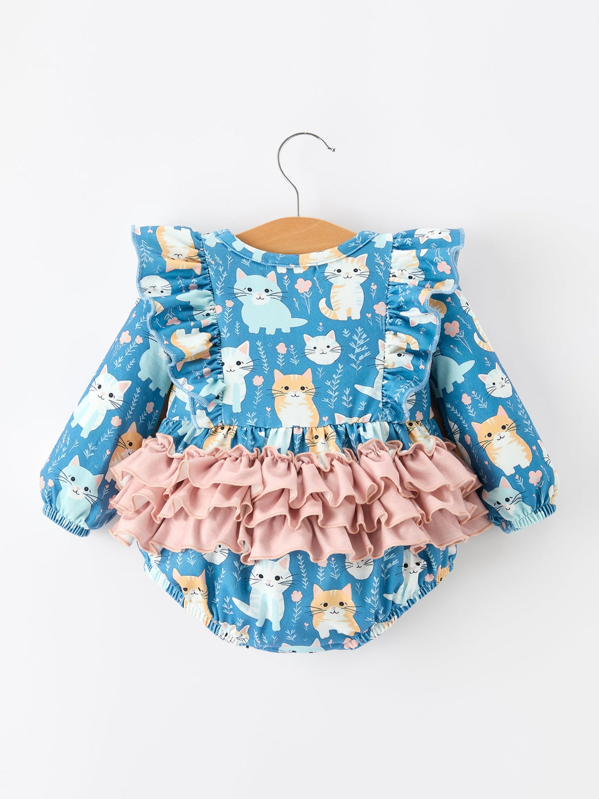 Rylee Faith Designs - Fall Cat Print Girls Long Sleeve Romper - alternate view 7