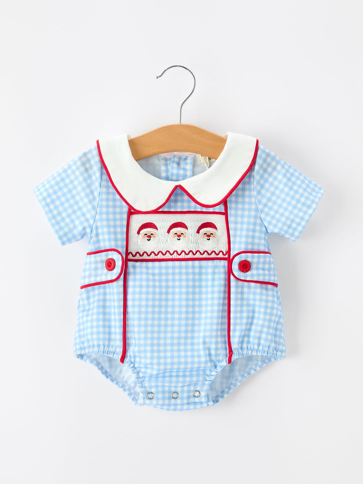 Rylee Faith Designs - Christmas Santa Embroidered Boys Jon Jon Peter Pan Collar