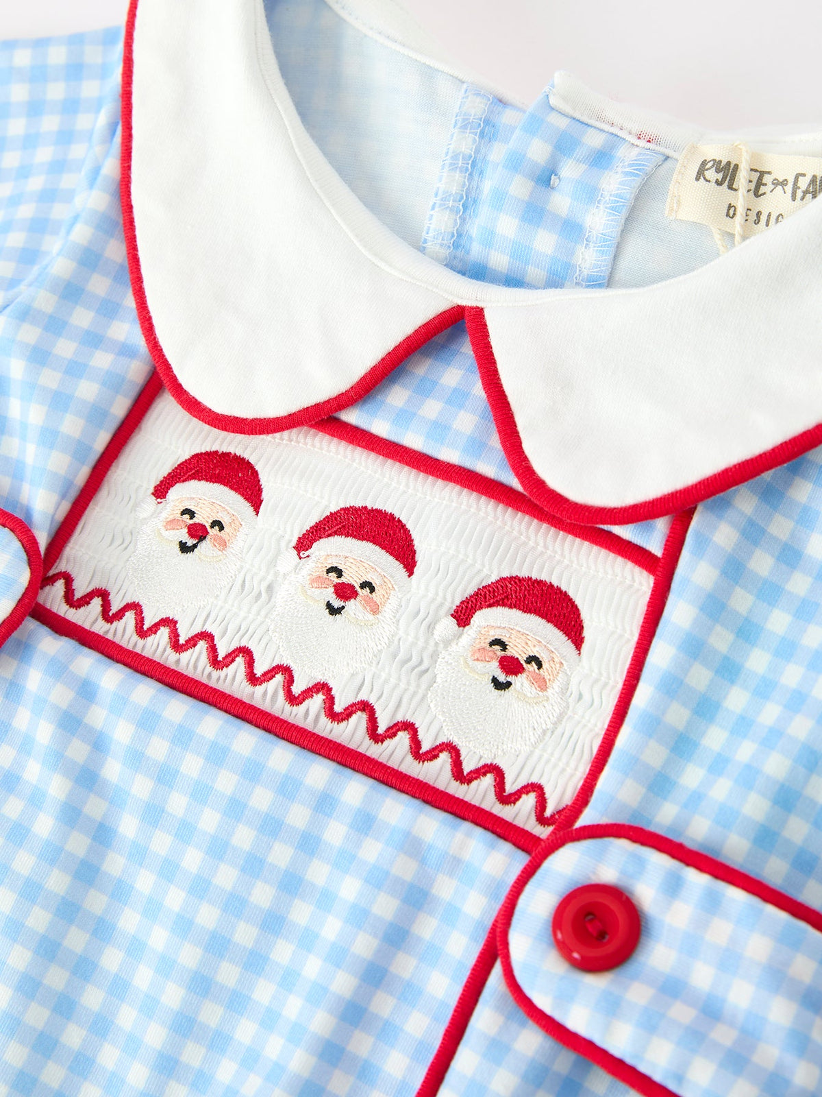 Rylee Faith Designs - Christmas Santa Embroidered Boys Jon Jon Peter Pan Collar - alternate view 3