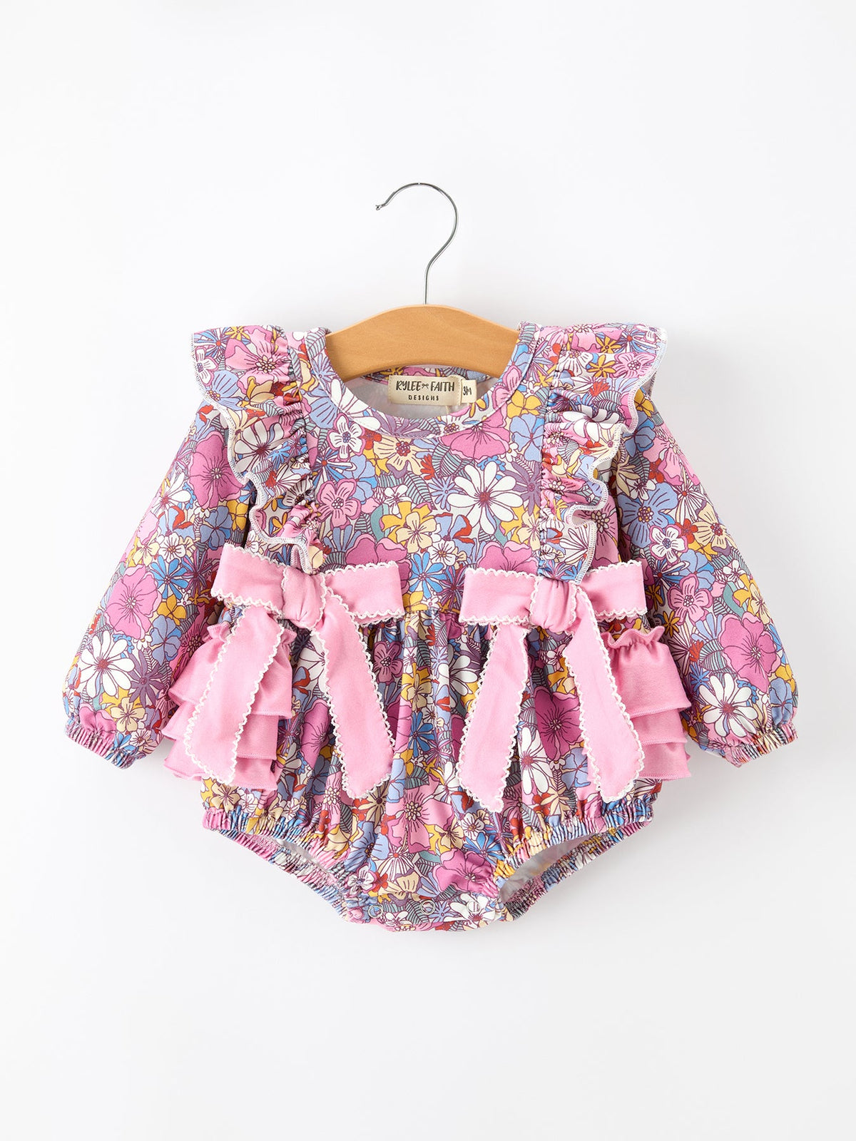 Rylee Faith Designs - Fall Vintage Floral Print Girls Long Sleeve Romper - alternate view 7