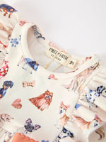 Rylee Faith Designs - Fall Dog Print Girls Long Sleeve Ruffle Bow Romper - alternate view 3