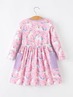 Rylee Faith Designs - Pink Unicorn Girls Pocket Dress Rainbow Star Print - alternate view 2