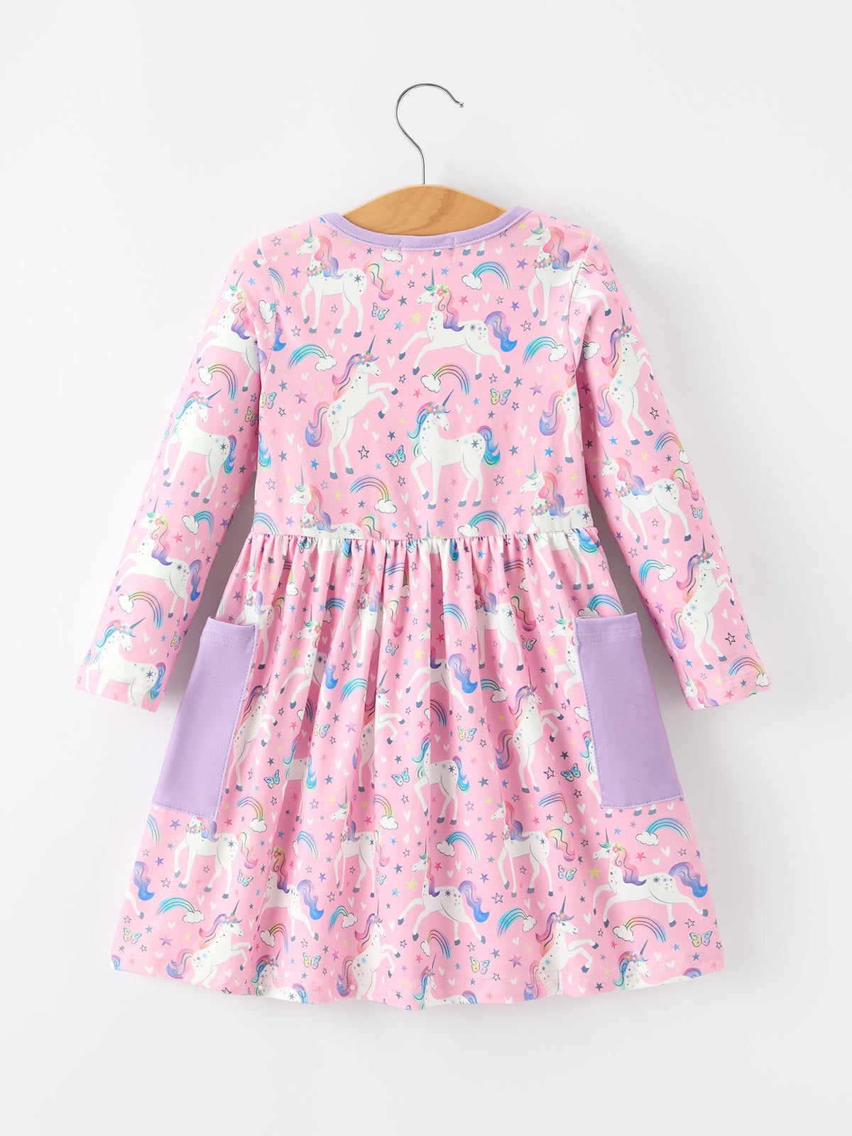 Rylee Faith Designs - Pink Unicorn Girls Pocket Dress Rainbow Star Print - alternate view 2