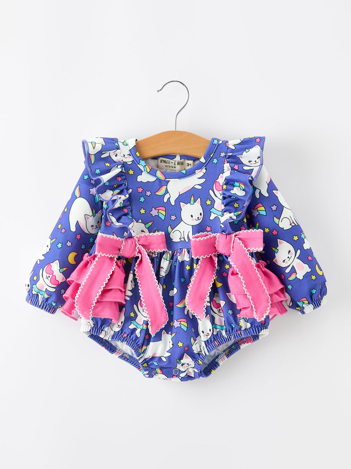 Rylee Faith Designs - Fall Ghost Cat Print Girls Long Sleeve Romper