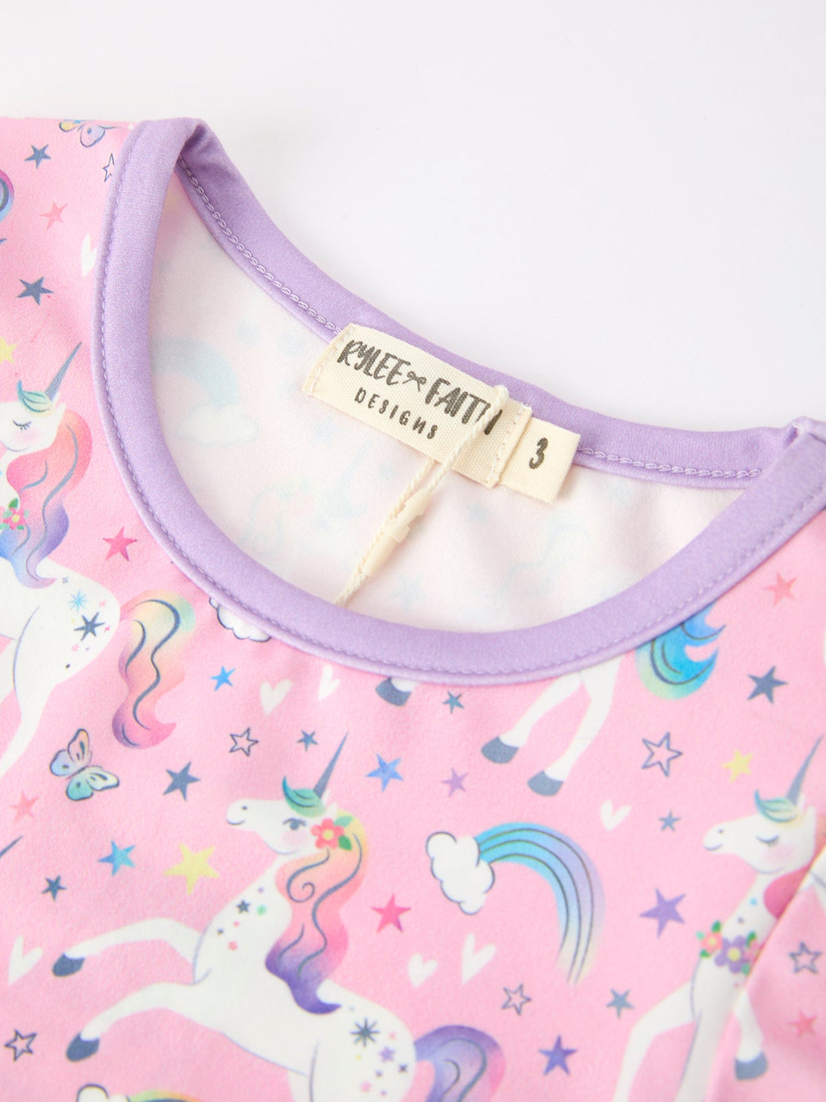 Rylee Faith Designs - Pink Unicorn Girls Pocket Dress Rainbow Star Print - alternate view 3